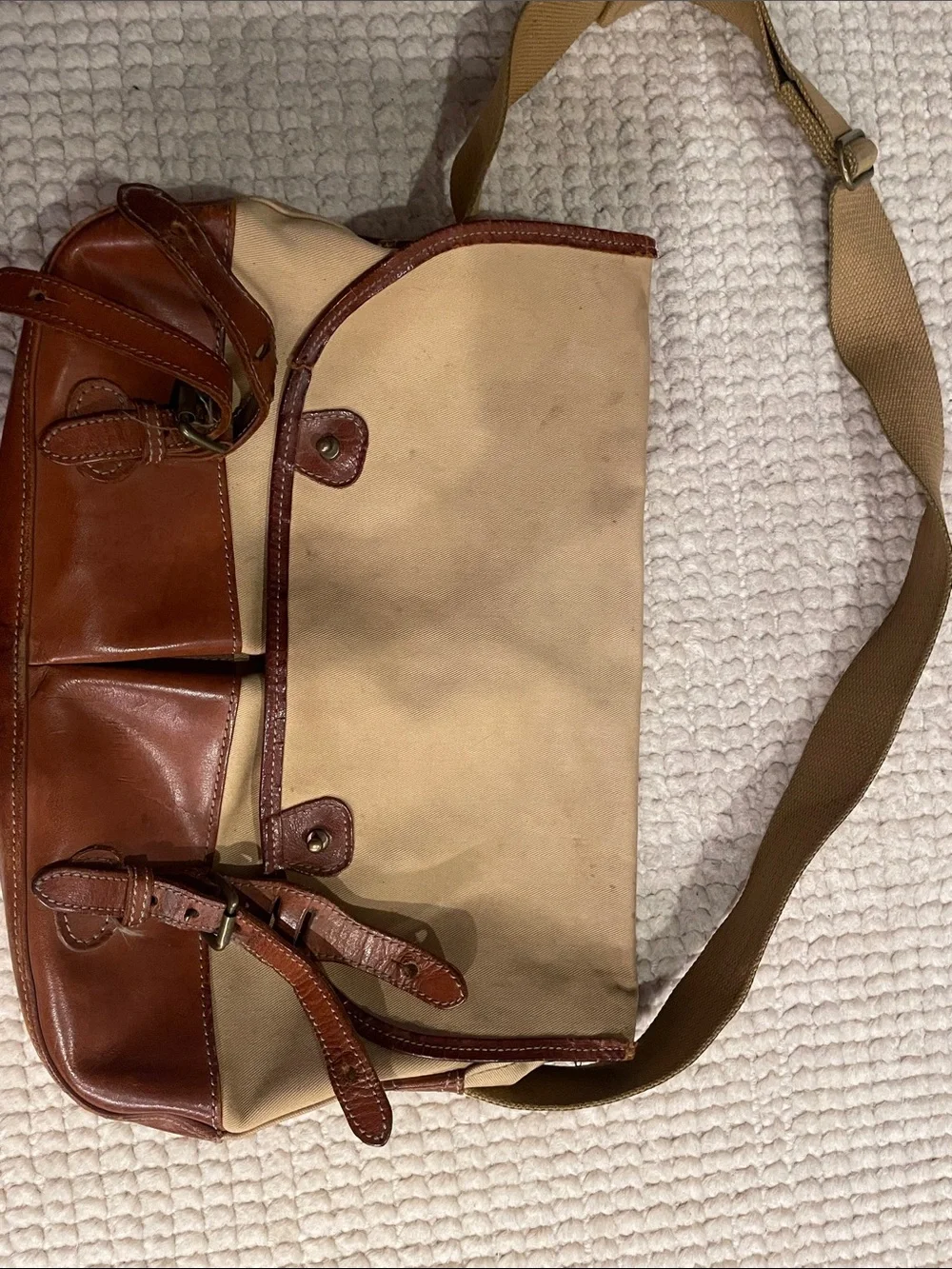 Vintage Banana Republic Brown Leather and Canvas Messenger Bag -